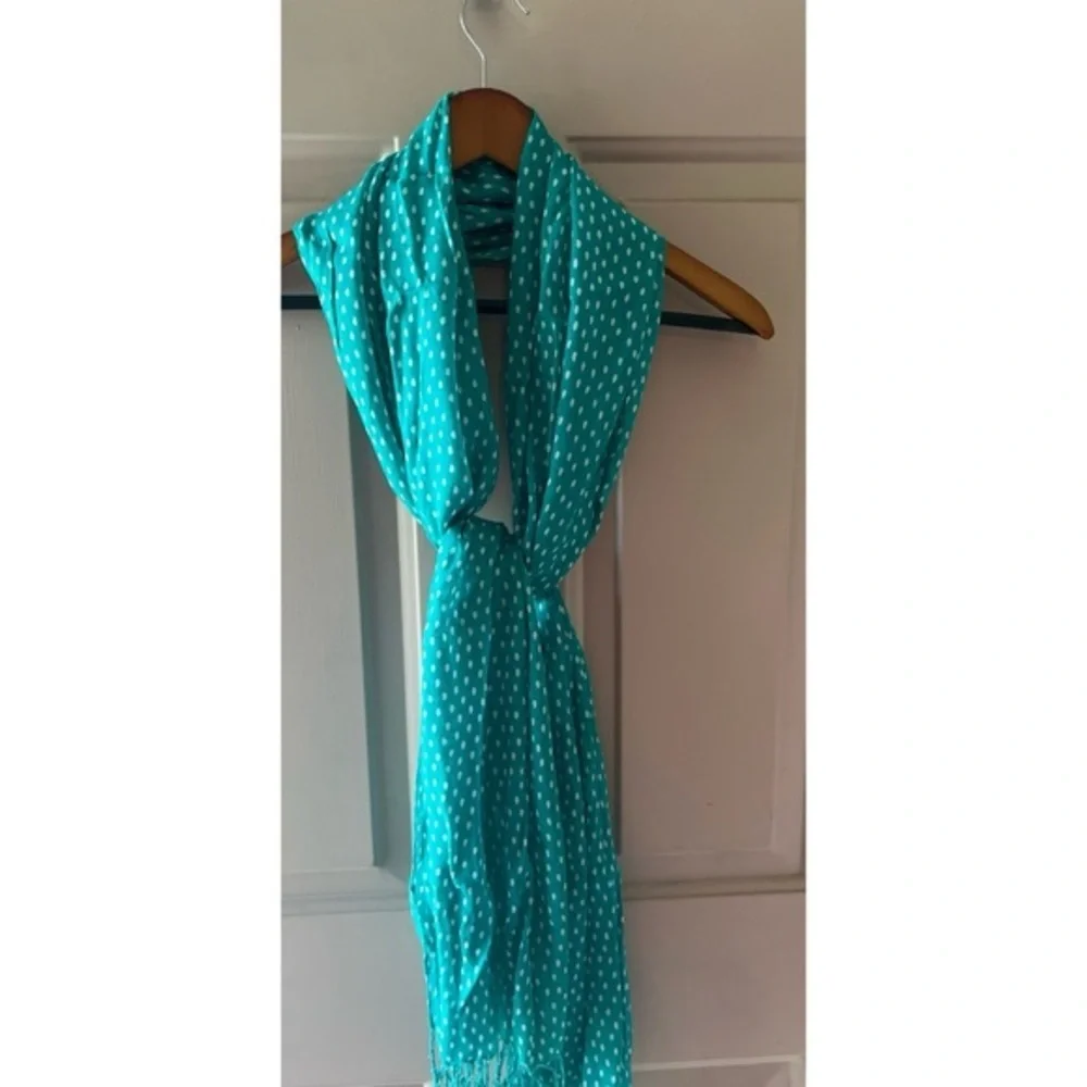 Spring Green/White Dot Fringe Scarf 28